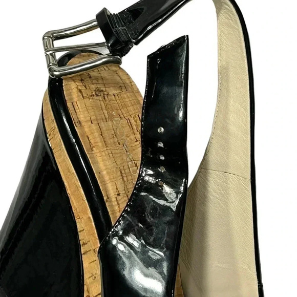 Donald J. Pliner shoes,8.5,cork,black patent leather sling back platform wedge - Picture 12 of 14